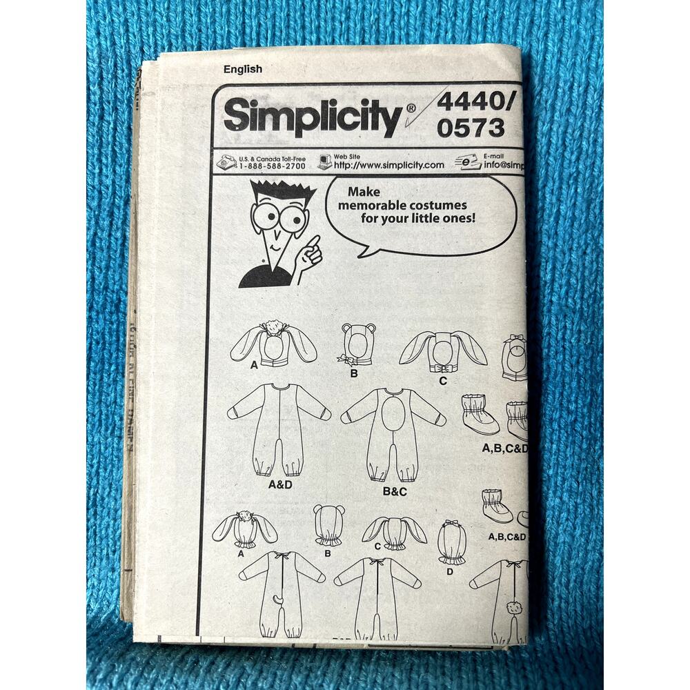 Simplicity 4440 Sewing pattern kids Bunny Dog bear costume size 1/2-4